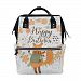ALIREA Cartoon Fox Happy Birthday Diaper Bag Backpack, Large Capacity Muti-Function Travel Backpack