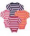Leveret Long Sleeve 4-pack Striped Girls Bodysuit 100% Cotton (0-3 Months, Multi)