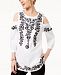 Charter Club Petite Embroidered Cold-Shoulder Top, Created for Macy's