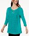 Jm Collection Cotton Lace-Up Crochet-Inset Top, Created for Macy's