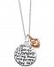 Unwritten Two-Tone Strong Women Disc 18" Pendant Necklace in Sterling Silver and Rose Gold-Flash