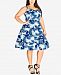 City Chic Trendy Plus Size Blue Hawaii Printed Fit & Flare Dress