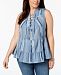 Style & Co Plus Size Cotton Striped Lace-Up Ruffled Top, Created for Macy's