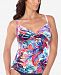 Swim Solutions Sienna Printed Underwire Wrap Tankini Top, Created for Macy's Women's Swimsuit