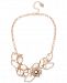 Betsey Johnson Rose Gold-Tone Crystal & Imitation Pearl Openwork Statement Necklace, 16" + 3" extender