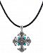 American West Turquoise Cross Braided Leather Pendant Necklace (1-3/4 ct. t. w. ) in Sterling Silver, 16" + 2" extender