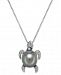 Cultured Tahitian Black Pearl (10mm) & Diamond (1/10 ct. t. w. ) Turtle 18" Pendant Necklace in Sterling Silver