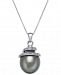 Cultured Tahitian Black Pearl (12mm) & Diamond Accent Spiral Top 18" Pendant Necklace in 14k White Gold