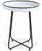 Round Distressed White Metal Table with Black Rim
