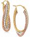 Italian Gold Tricolor Twisted Oval Hoop Earrings in 14k Gold, White Gold & Rose gold