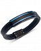 Men's Two-Tone Black Leather Bracelet in Matte Black & Blue Ion-Plated Stainless Steel