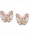 Tricolor Butterfly Stud Earrings in 10k Gold, White Gold & Rose Gold