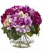 Nearly Natural Dark Pink Multi-Tone Beauty Hydrangea Artificial Arrangement with Round Glass Vase