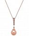 Pink Cultured Freshwater Pearl (8mm) & Diamond (1/10 ct. t. w. ) 18" Pendant Necklace in 14k Rose Gold