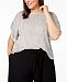 Eileen Fisher Plus Size Organic Linen Striped Short-Sleeve Sweater