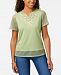 Alfred Dunner Parrot Cay Embellished-Neck Mesh-Sleeve Top