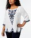 Charter Club Linen Plus Size Embroidered Peasant Top, Created for Macy's
