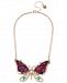 Betsey Johnson Rose Gold-Tone Crystal & Stone Butterfly Pendant Necklace, 15" + 3" extender