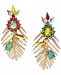 Betsey Johnson Gold-Tone Stone & Crystal Pineapple Palm Frond Mismatch Drop Earrings