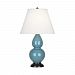 OB11X - Robert Abbey Lighting - Small Double Gourd - One Light Table Lamp Steel Blue Glazed/Deep Patina Bronze Finish Ivory Fabric Shade - Small Double Gourd