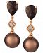 Le Vian Cultured Brown Tahitian Pearl (8mm), Chocolate Quartz (2 ct. t. w. ) and Diamond Accent Drop Earrings in 14k Rose Gold