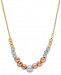 Tricolor Graduated Bead 18" Statement Necklace in 10k Gold, White Gold & Rose Gold