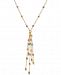 Tricolor Beaded Tassel Pendant Necklace in 10k Gold, White Gold & Rose Gold, 16" + 2" extender