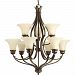 P4037-20 - Progress Lighting - Applause - Nine Light Chandelier Antique Bronze Finish with Tea Stained Spotted Glass - Applause