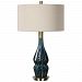 27081-1 - Uttermost - Prussian - 1 Light Table Lamp Deep Blue Ceramic Glaze/Brushed Antique Brass Finish with Oatmeal Linen Fabric Shade - Prussian