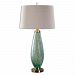 27003 - Uttermost - Lenado - 1 Light Table Lamp Brushed/Antiqued Brass Finish with Frosted/Sea Green Glass with Gainsboro Gray Linen Fabric Shade - Lenado