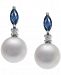 Cultured Freshwater Pearl (7mm), Sapphire (1/2 ct. t. w. ) & Diamond Accent Drop Earrings in 14k White Gold