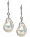 Cultured Baroque Freshwater Pearl (13mm) & Diamond Accent Drop Earrings in 14k White Gold