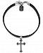 King Baby Women's Cross Leather Choker Necklace in Sterling Silver, 12+ 2" extender