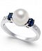 Cultured Freshwater Pearl (7mm), Sapphire (5/8 ct. t. w. ) & Diamond Accent Ring in 14k White Gold