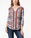 Style & Co Petite Mixed-Print Split-Neck Top, Created for Macy's