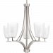 P400043-009 - Progress Lighting - Leap - Five Light Chandelier Brushed Nickel Finish with Etched Opal Glass - Leap