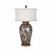 3516015 - GUILD MASTER - Terracotta - One Light Table Lamp Handpainted Finish with White/Grey Fabric Shade - Terracotta