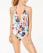 Bar Iii Fantastic Floral Printed Plunging-Neckline Cheeky One-Piece Swimsuit, Created for Macy's Women's Swimsuit