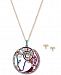 Betsey Johnson Two-Tone Multi-Stone Aries Zodiac Pendant Necklace & Stud Earrings Set, 21-1/2" + 3" extender