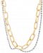 Steve Madden Two-Tone Link & Crystal Layered Collar Necklace, 15" + 2" extender
