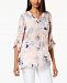 Jm Collection Printed Lace-Up Tiered-Sleeve Top, Created for Macy's