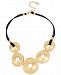 Robert Lee Morris Soho Gold-Tone Disc & Leather Statement Necklace, 18" + 3" extender