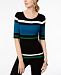 I. n. c. Petite Striped Elbow-Sleeve Sweater, Created for Macy's