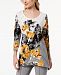 Jm Collection Petite Mixed-Print Grommet-Trim Tunic, Created for Macy's