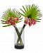 Nearly Natural Calla Lily and Fan Palm Artificial Arrangement in Cylinder Glass Vase