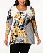 Jm Collection Plus Size Mixed-Print Lace-Up Top, Created for Macy's
