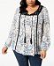 Style & Co Plus Size Mixed-Print Pleated-Front Grommet Peasant Top, Created for Macy's