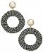 I. n. c. Extra Large Gold-Tone Imitation Pearl Tweed Drop Hoop Earrings, Created for Macy's