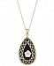 Onyx & Mother-of-Pearl Flower Teardrop 18" Pendant Necklace in 14k Gold