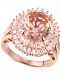Cubic Zirconia Simulated Morganite Baguette Cluster Ring in 14k Rose Gold-Plated Sterling Silver